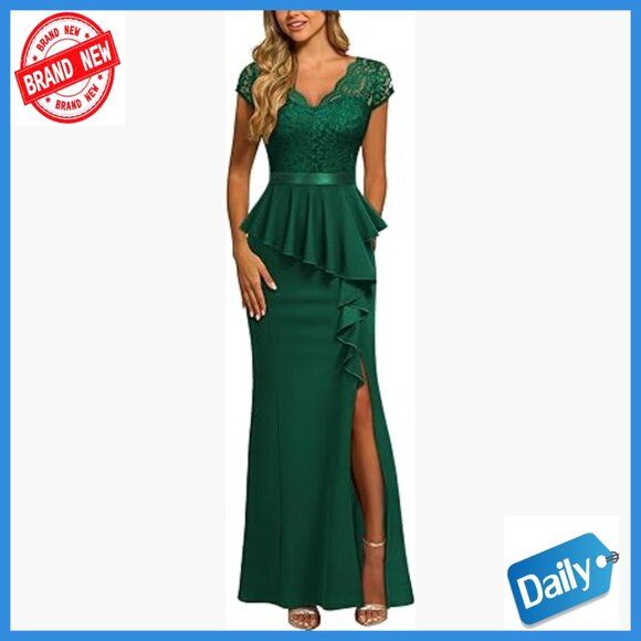 Floral Lace Ruffle Split Cocktail Dress Formal Evening Prom Wedding